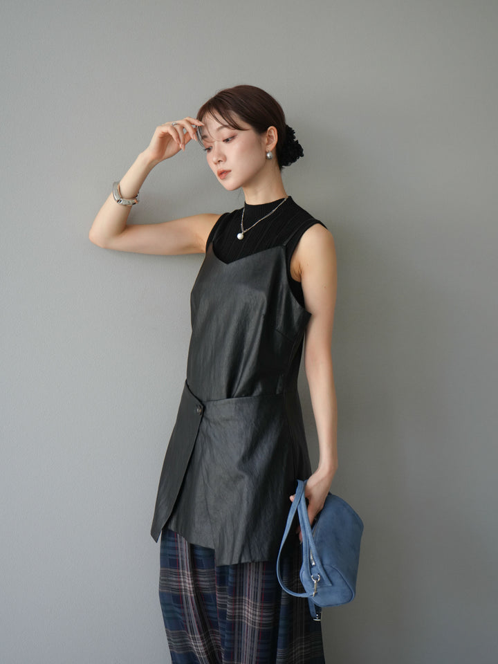 [予約]レイヤードレザーキャミソールチュニック/ブラック