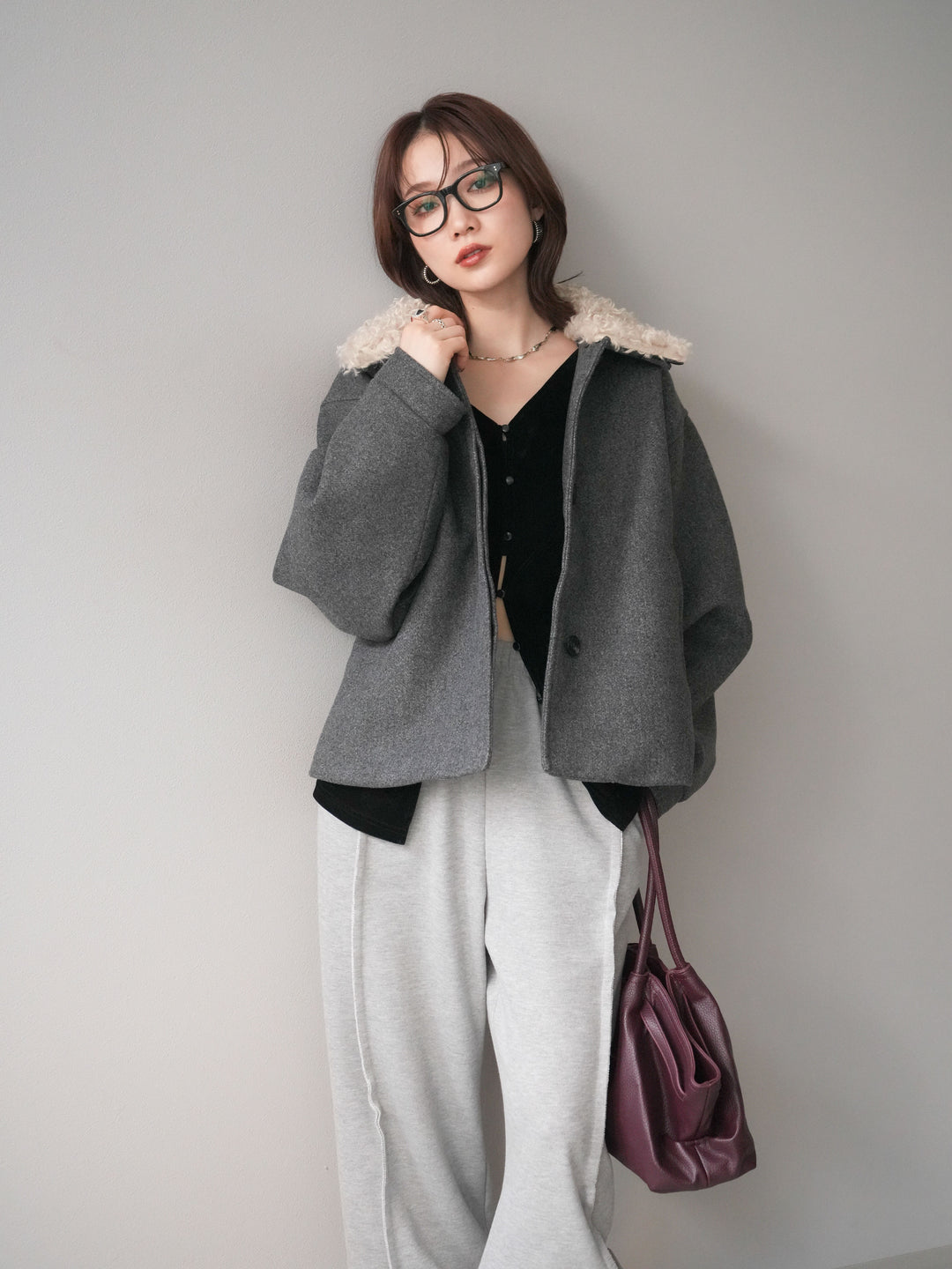 [予約]ロービングボアえりブルゾン/charcoal