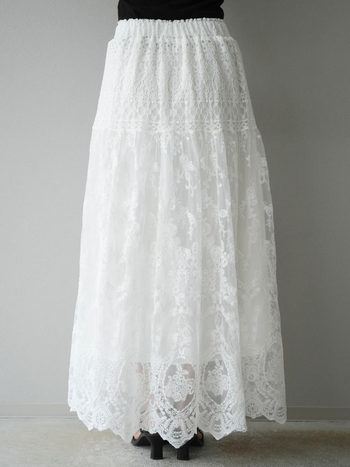 [予約]レースフレアスカート/ホワイト