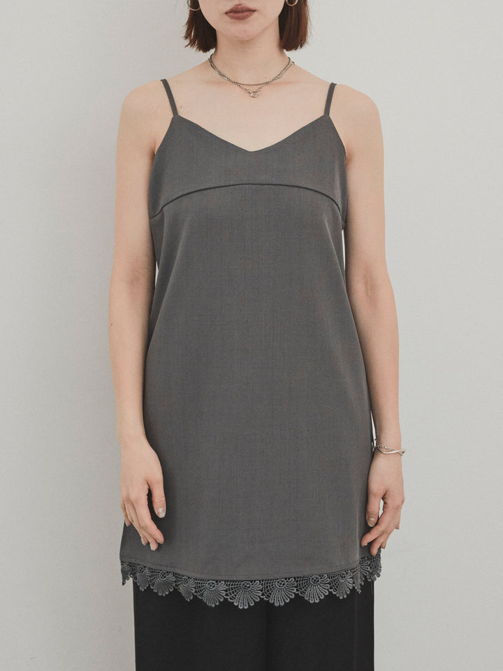 [予約]裾レース切替キャミミニワンピース/グレー