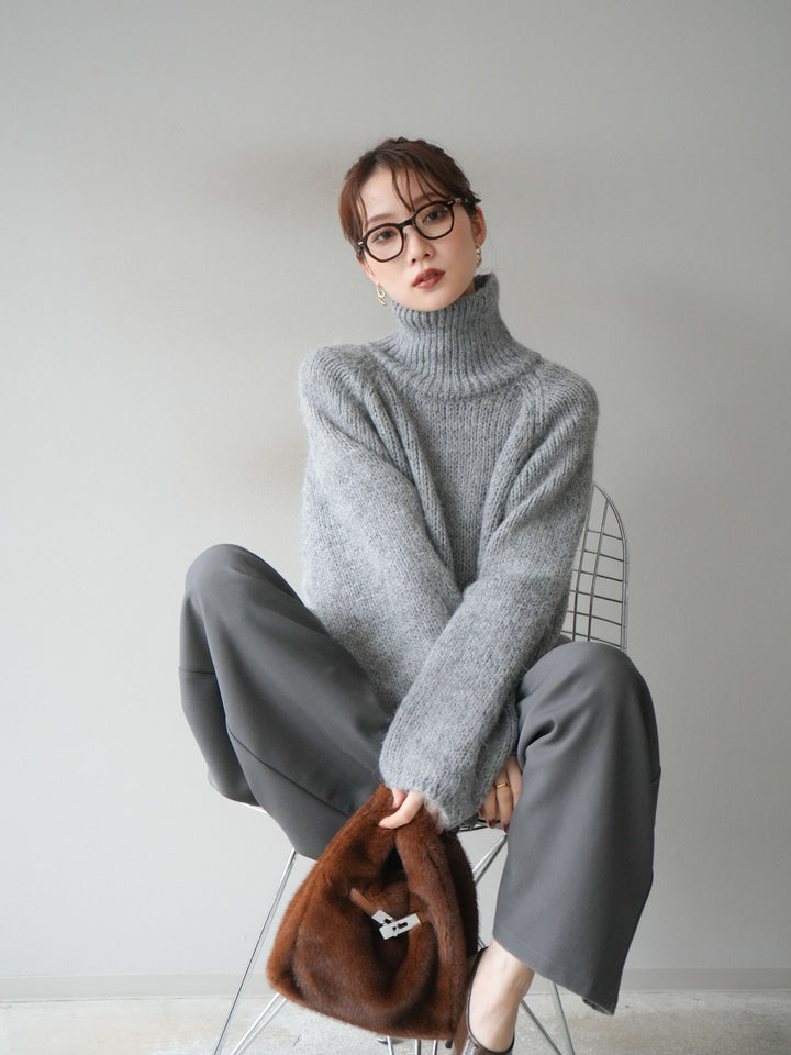[予約]アシンメトリーハイネックニットプルオーバー/gray