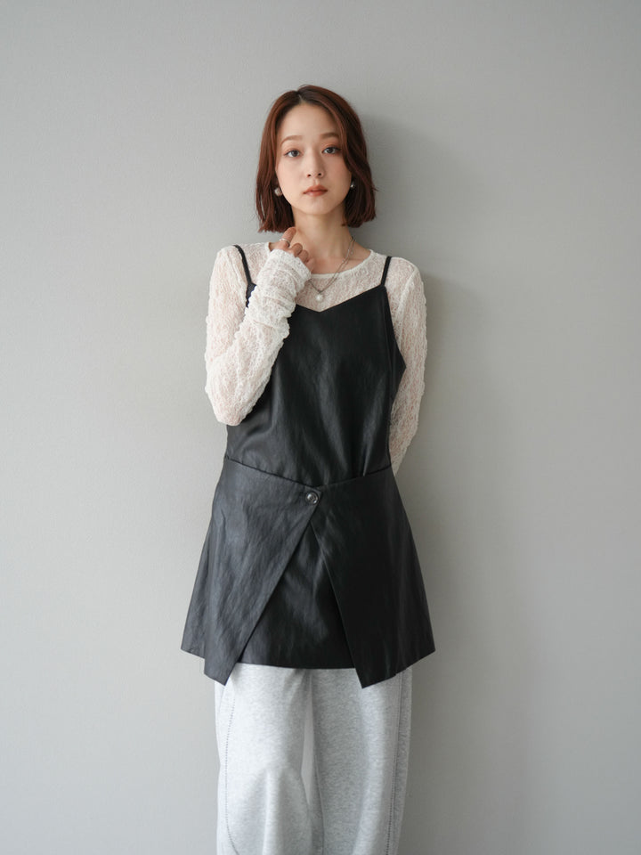 [予約]レイヤードレザーキャミソールチュニック/ブラック