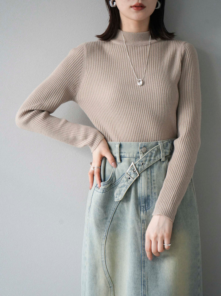 [預訂] 瓶頸羅紋針織上衣/米色
