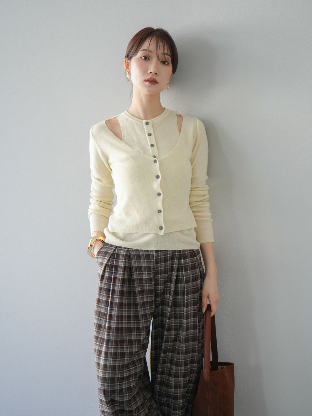 [予約]レイヤードデザインニットカーディガン/アイボリー