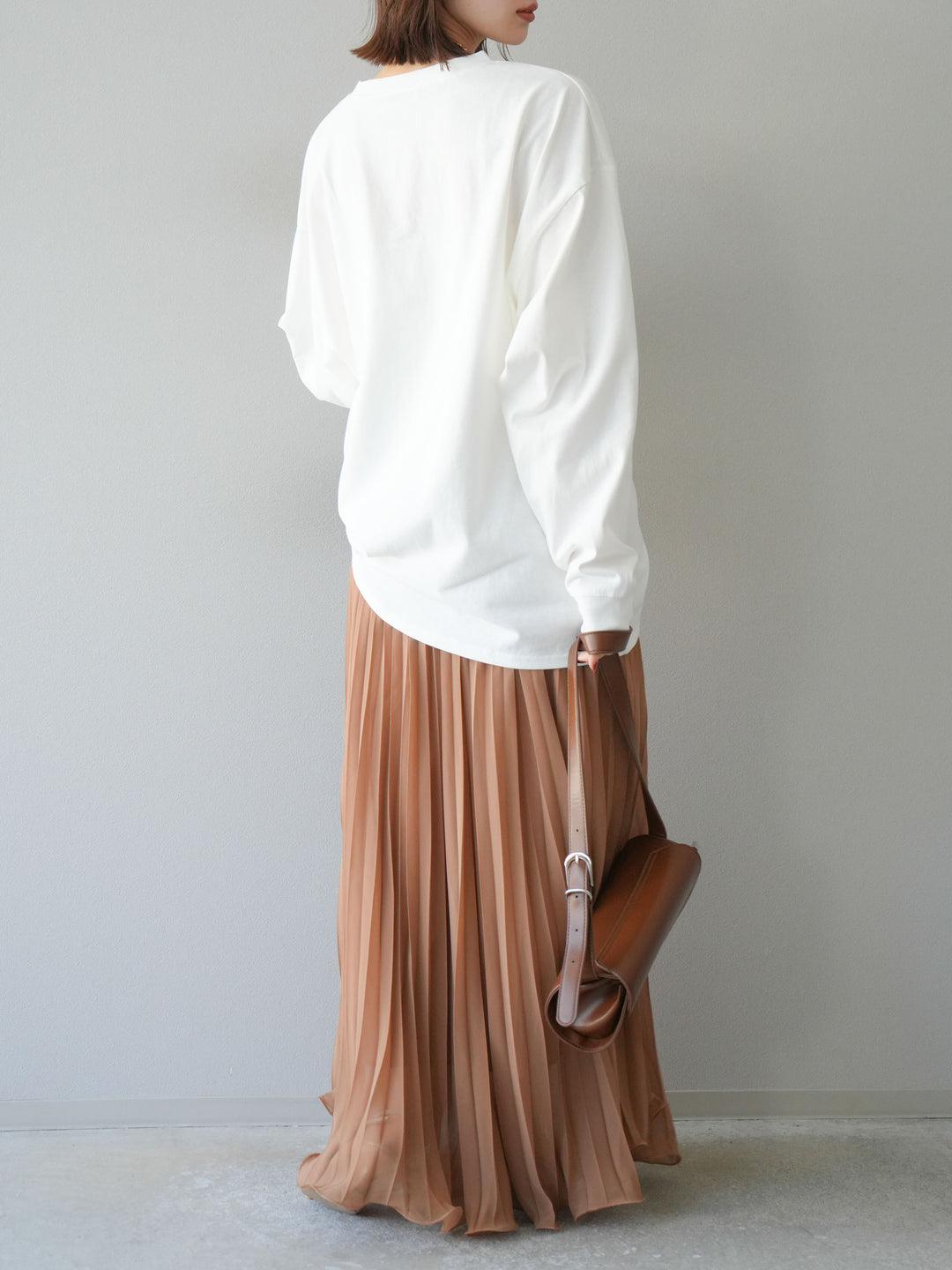 [予約]シフォンプリーツパイピングスカート/キャメル
