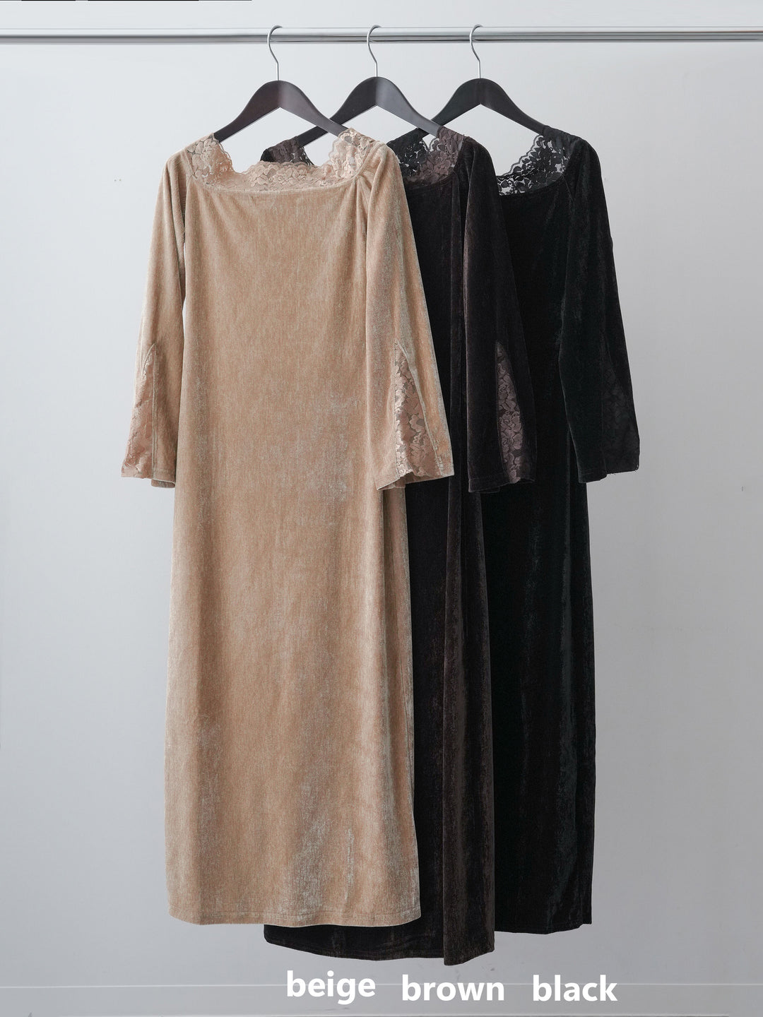 [SET]ベロアレースドッキングオフショルワンピース+ベロアレースドッキングオフショルワンピース(2set)