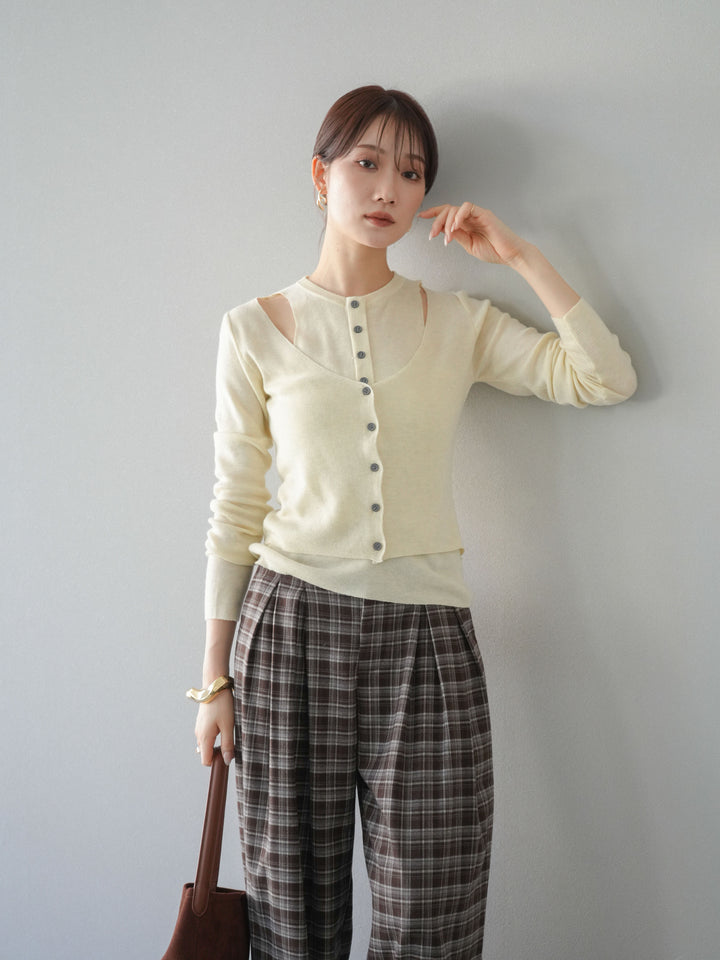 [予約]レイヤードデザインニットカーディガン/アイボリー