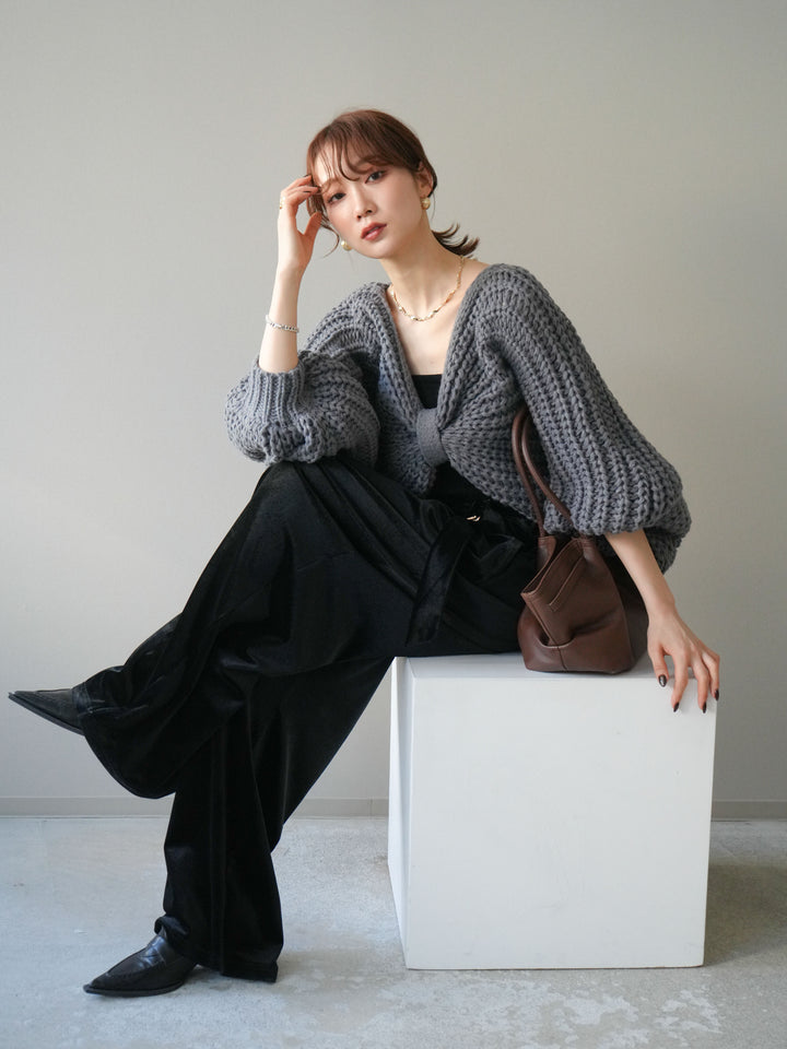 [SET]ローゲージ畦編みドルマンニットボレロ+選べるアクセセット(2set)