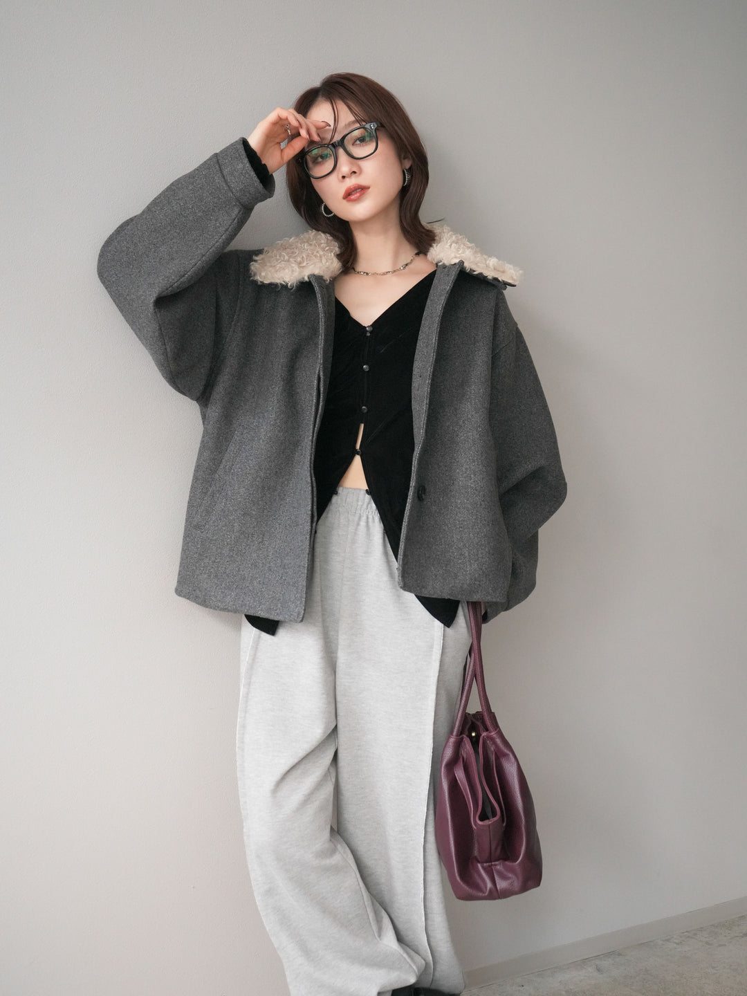 [予約]ロービングボアえりブルゾン/charcoal