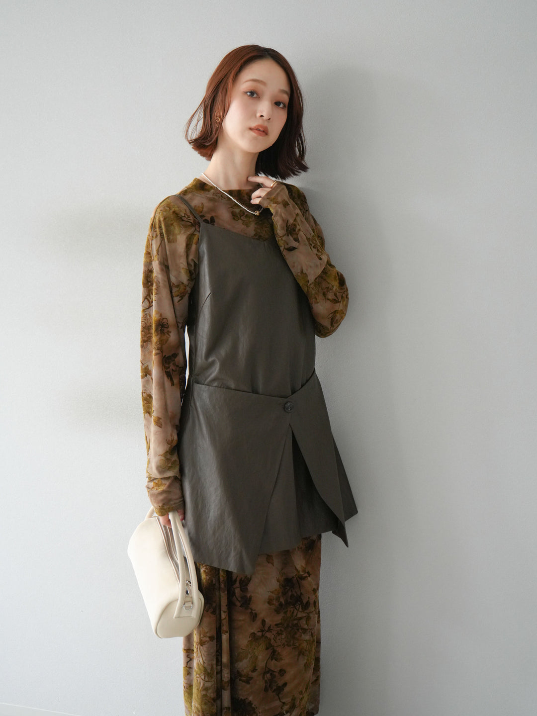 [予約]レイヤードレザーキャミソールチュニック/ブラウン