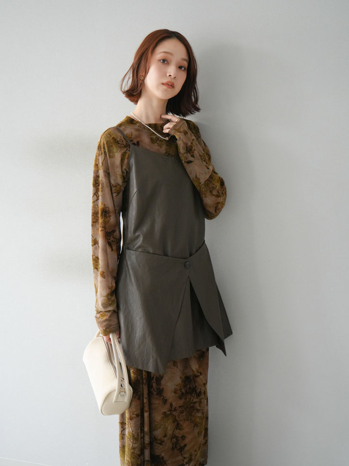 [予約]レイヤードレザーキャミソールチュニック/ブラウン