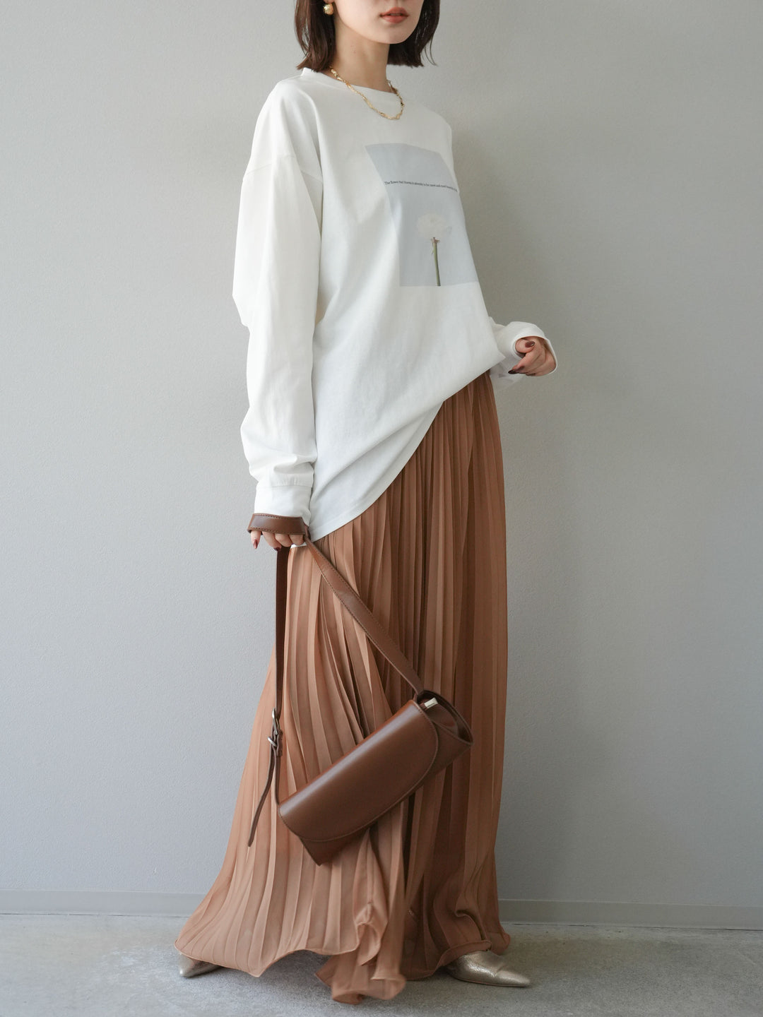 [予約]シフォンプリーツパイピングスカート/キャメル