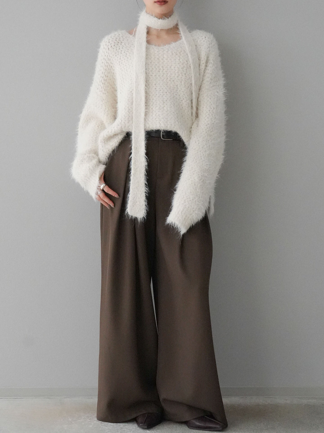 [預訂] 混紡毛絨針織披肩/白色