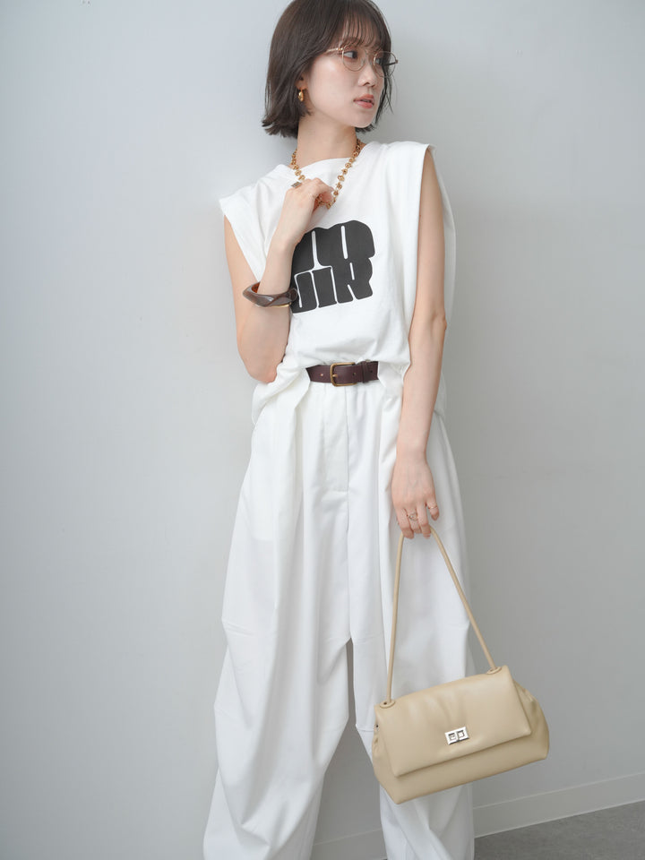 [SET]ワイドネックプリントTEE+ショルダータックノースリーブオーバーTEE(2set)