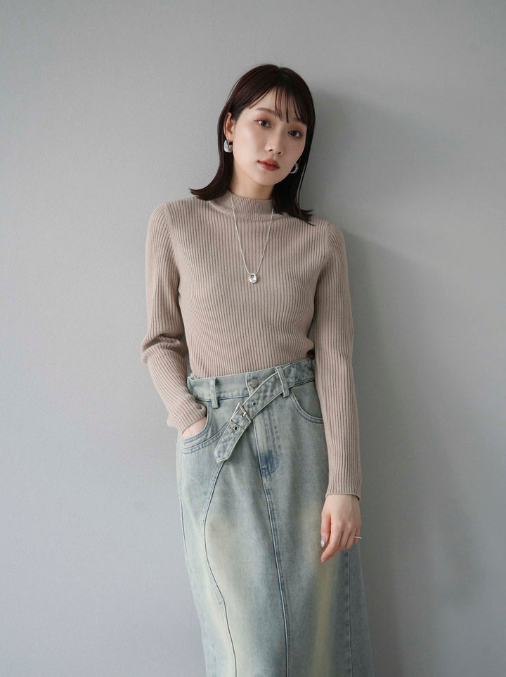 [預訂] 瓶頸羅紋針織上衣/米色