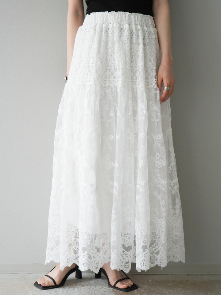 [予約]レースフレアスカート/ホワイト