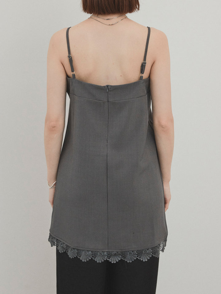 [予約]裾レース切替キャミミニワンピース/グレー