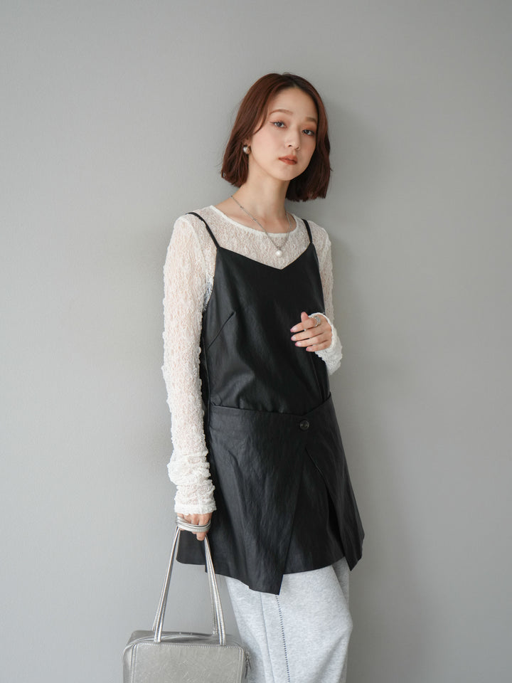 [予約]レイヤードレザーキャミソールチュニック/ブラック