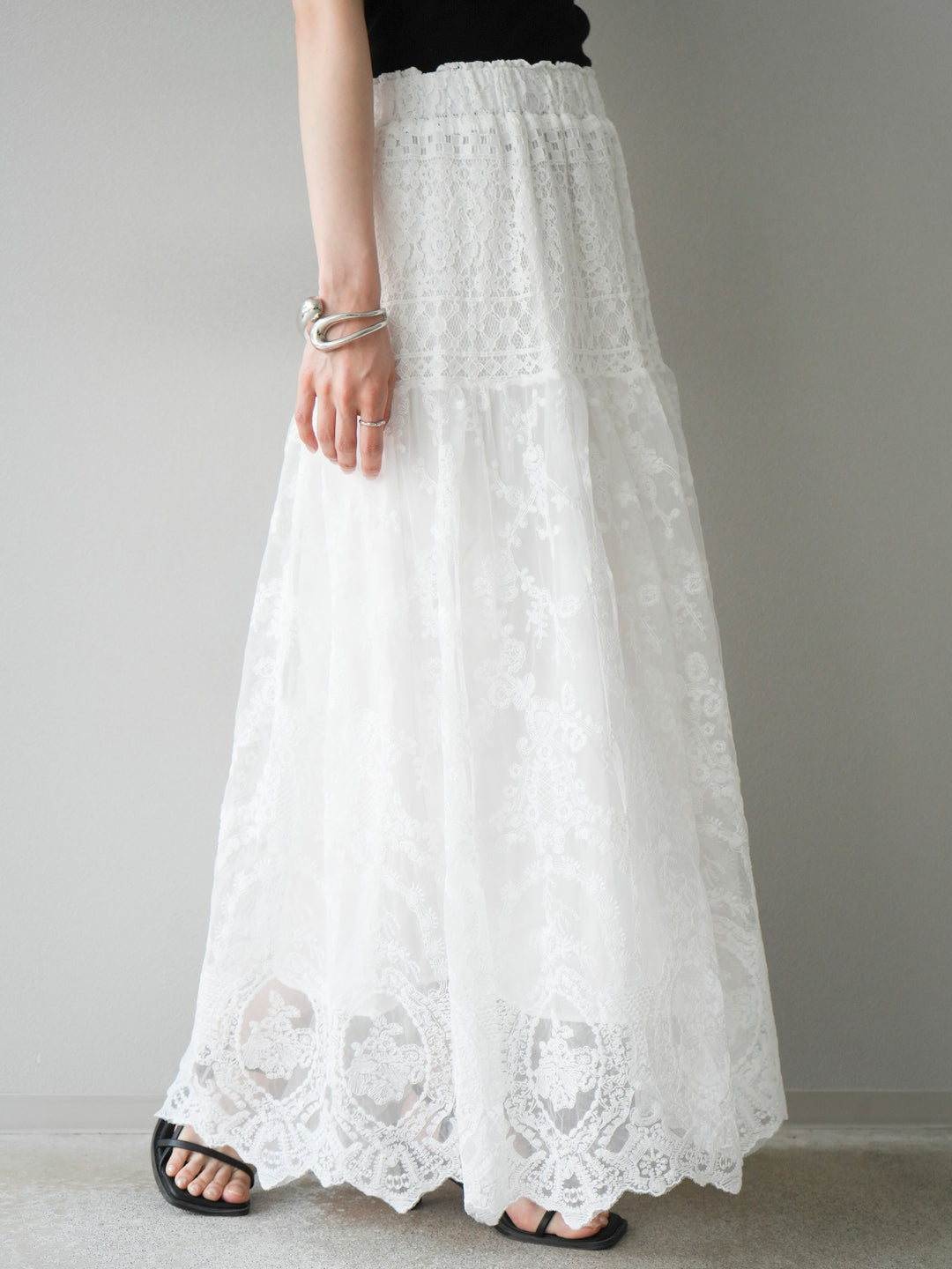 [予約]レースフレアスカート/ホワイト
