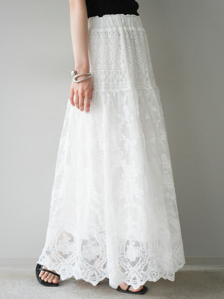 [予約]レースフレアスカート/ホワイト