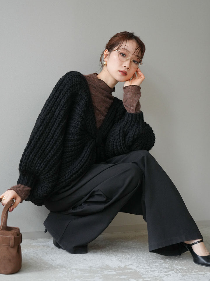 [予約]ローゲージ畦編みドルマンニットボレロ/black