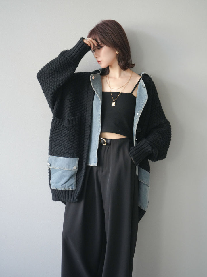 [SET]デニム襟レイヤードニットジャケット+デニム襟レイヤードニットジャケット(2set)