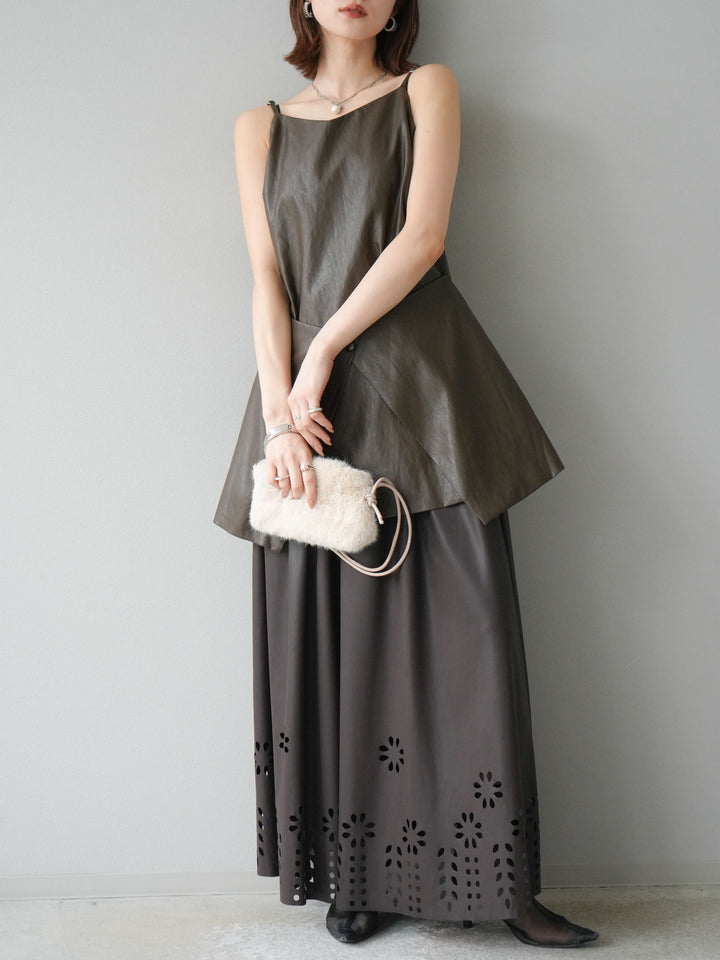 [予約]レイヤードレザーキャミソールチュニック/ブラウン