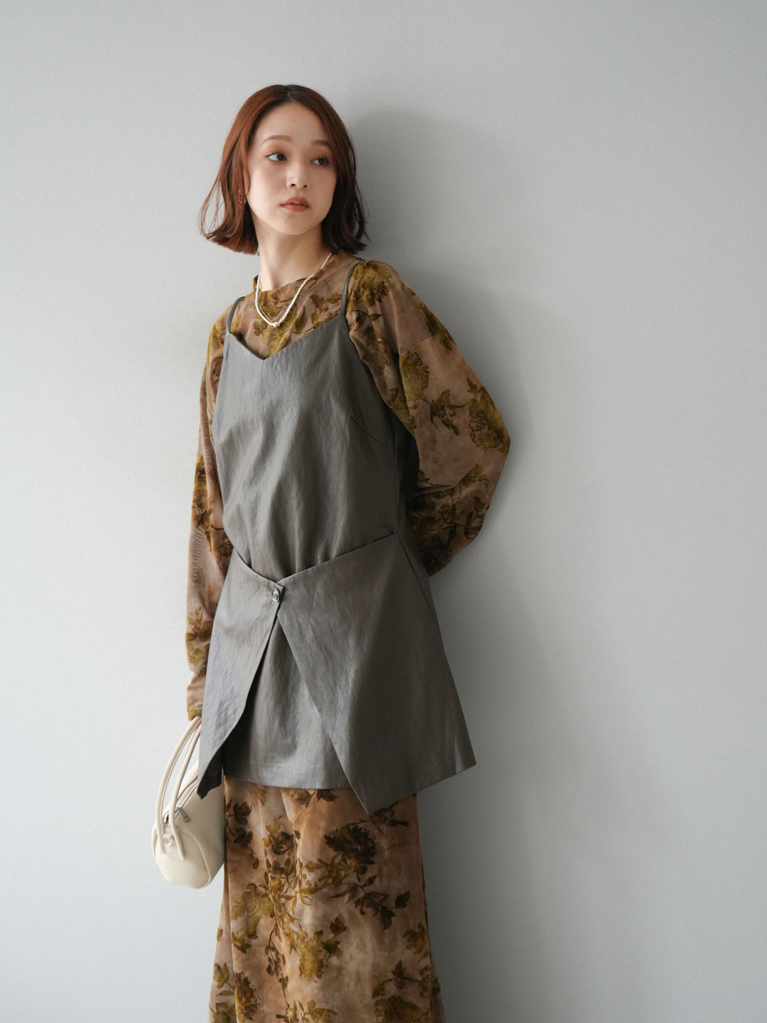 [予約]レイヤードレザーキャミソールチュニック/ブラウン