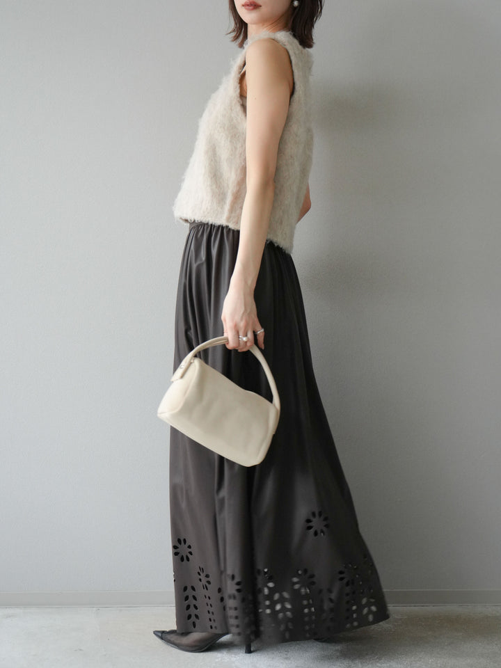 [予約]フラワーパンチングレザースカート/ブラウン