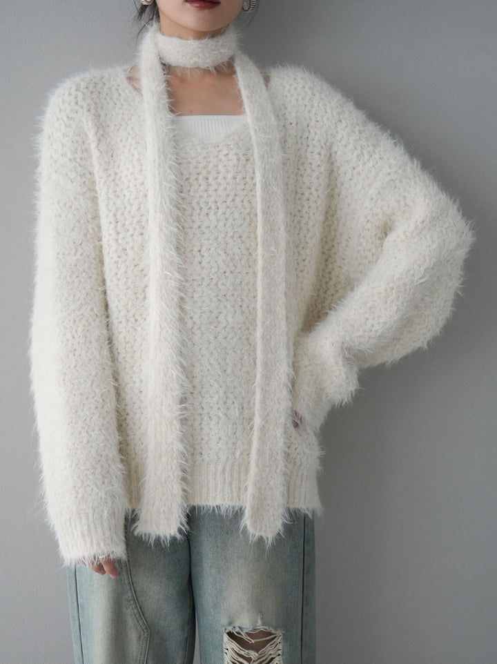 [預訂] 混紡毛絨針織披肩/白色
