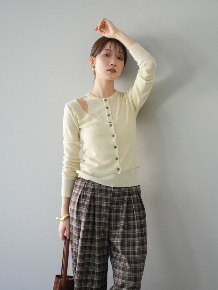 [予約]レイヤードデザインニットカーディガン/アイボリー