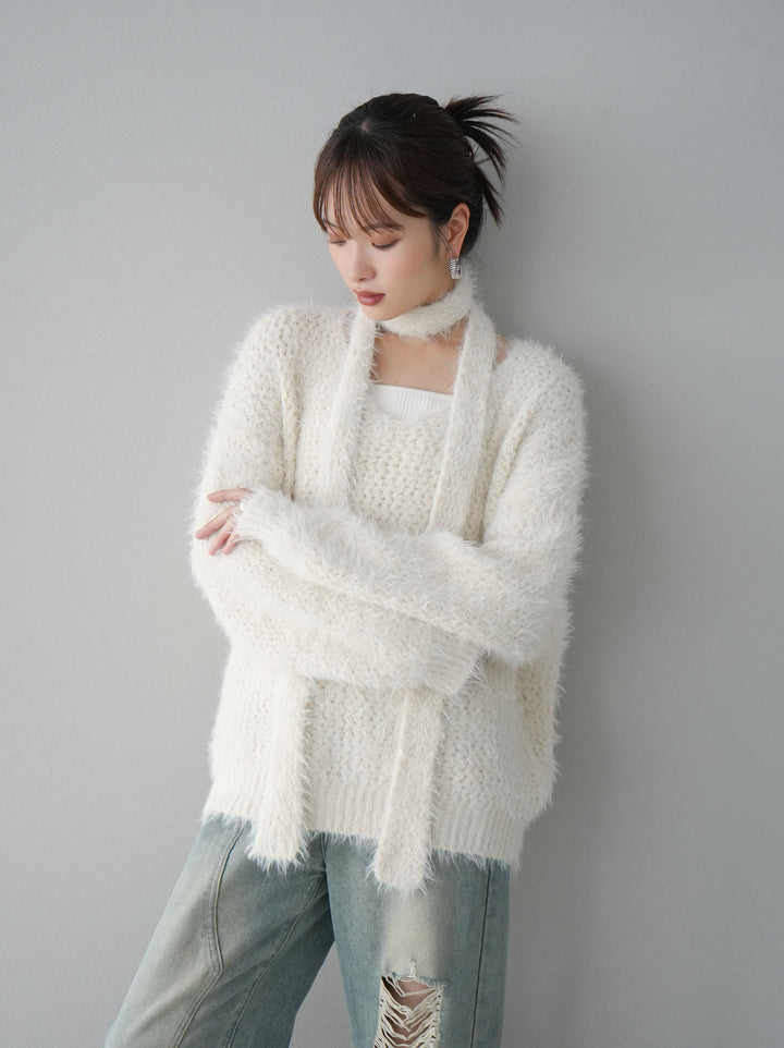 [預訂] 混紡毛絨針織披肩/白色