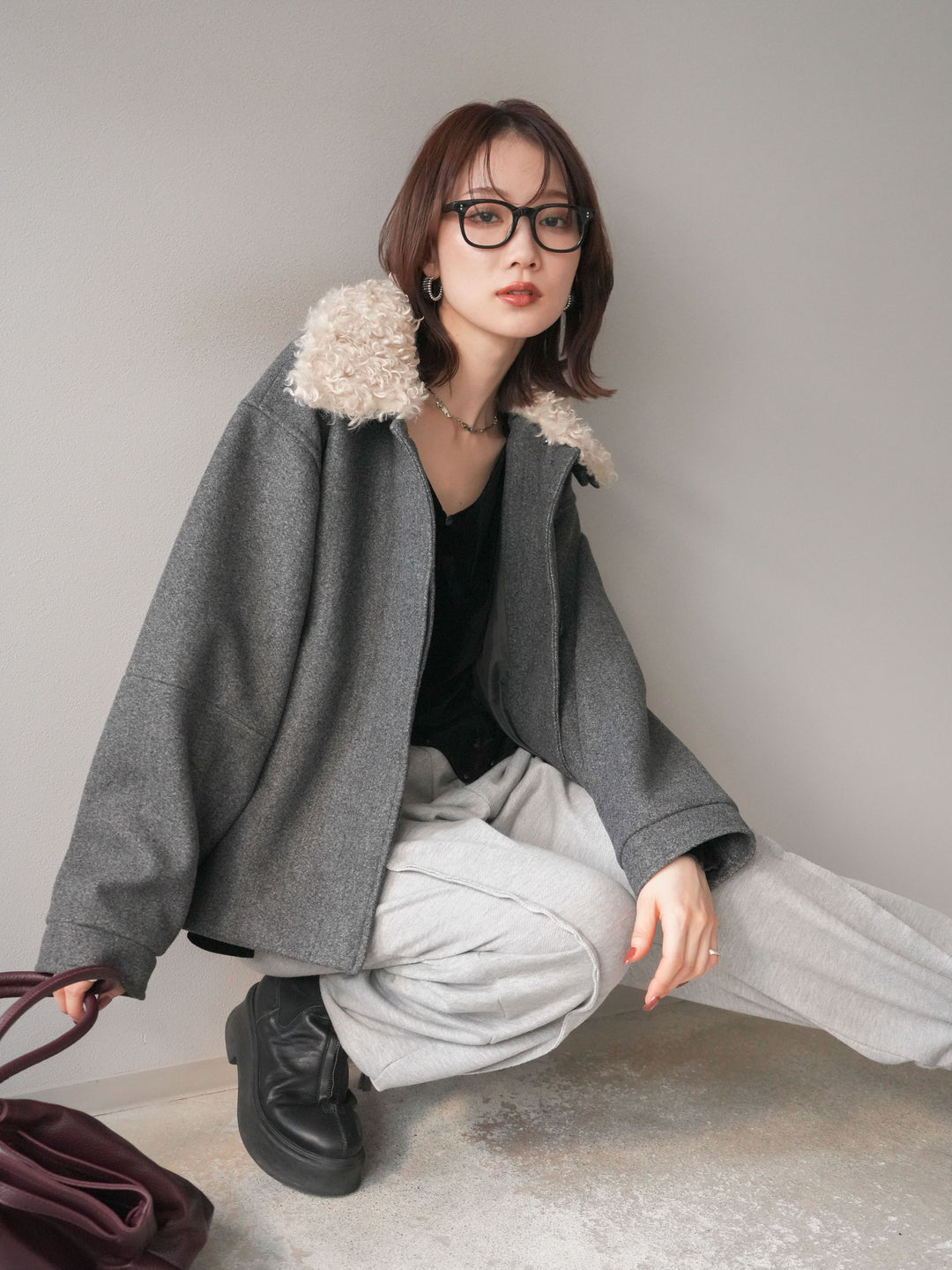 [予約]ロービングボアえりブルゾン/charcoal