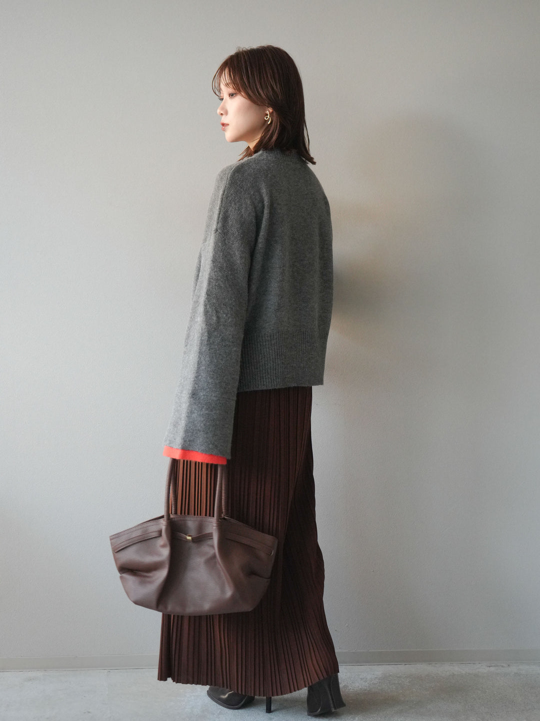 [SET]袖レイヤード配色ニットプルオーバー+プリーツIラインスカート(2set)