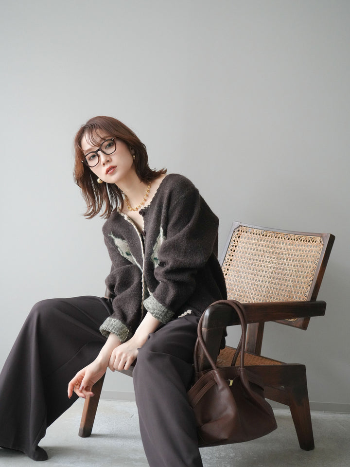 [予約]アンティークフラワージャガードニットカーディガン/brown