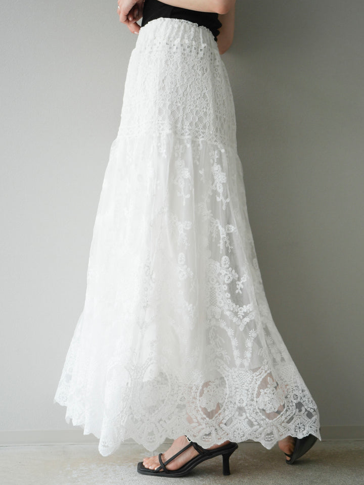 [予約]レースフレアスカート/ホワイト
