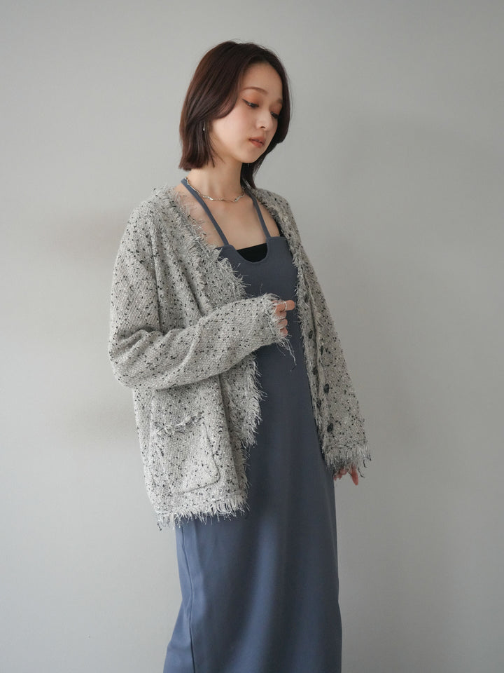 [予約]ネップフリンジニットカーディガン/khaki
