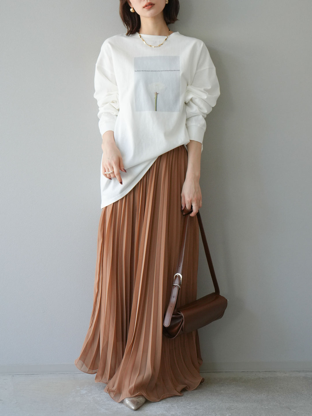 [予約]シフォンプリーツパイピングスカート/キャメル