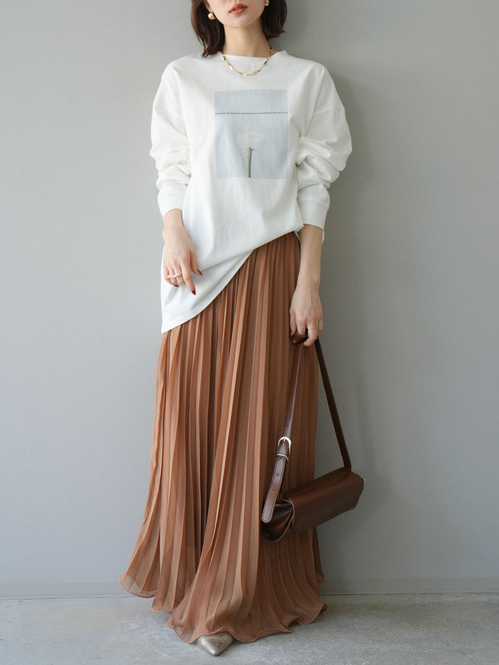 [予約]シフォンプリーツパイピングスカート/キャメル