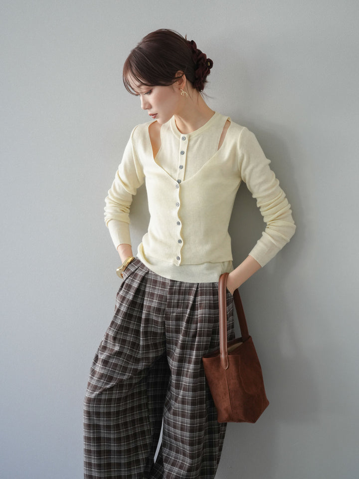 [予約]レイヤードデザインニットカーディガン/アイボリー