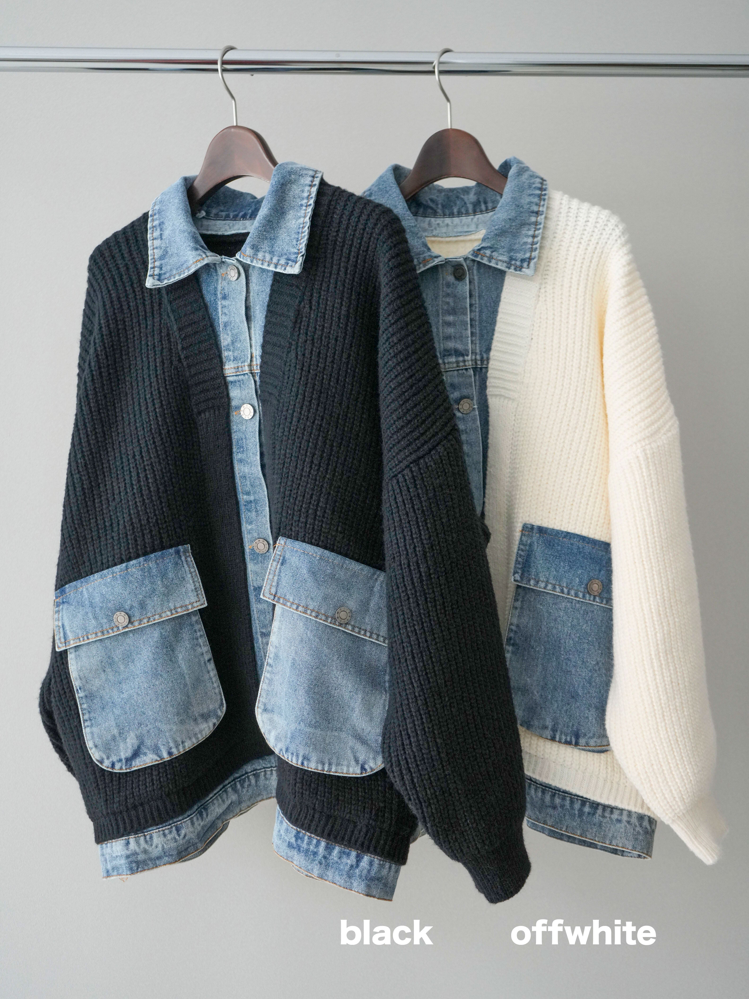 SET]デニムドッキングオーバーニットジャケット+デニムドッキング