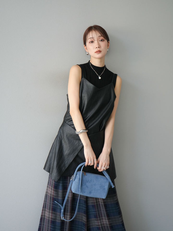 [予約]レイヤードレザーキャミソールチュニック/ブラック