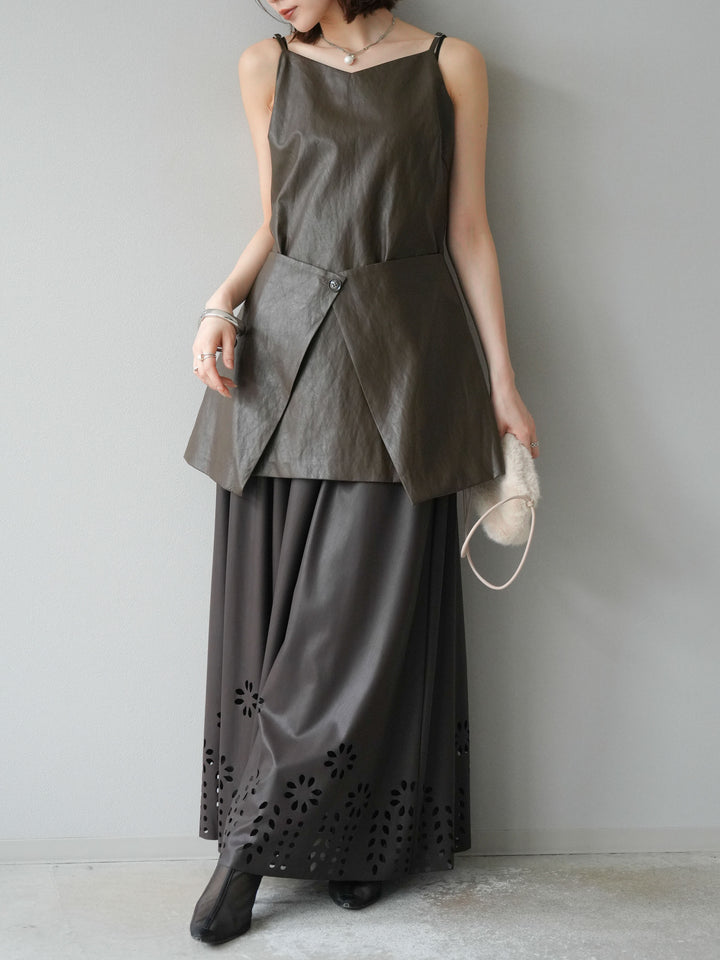 [予約]レイヤードレザーキャミソールチュニック/ブラウン