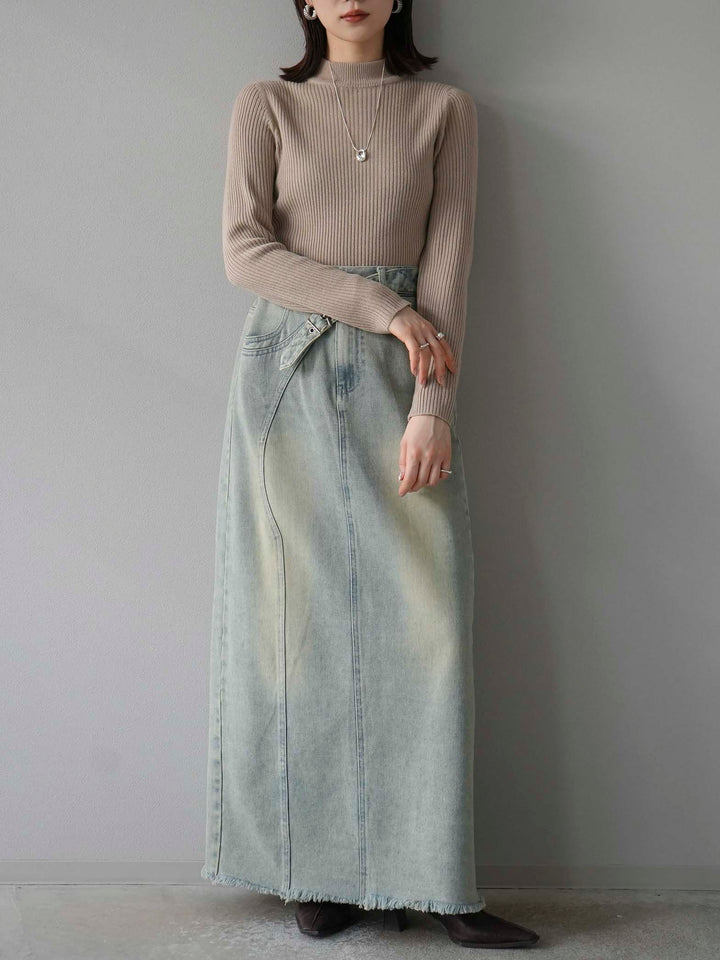 [預訂] 瓶頸羅紋針織上衣/米色