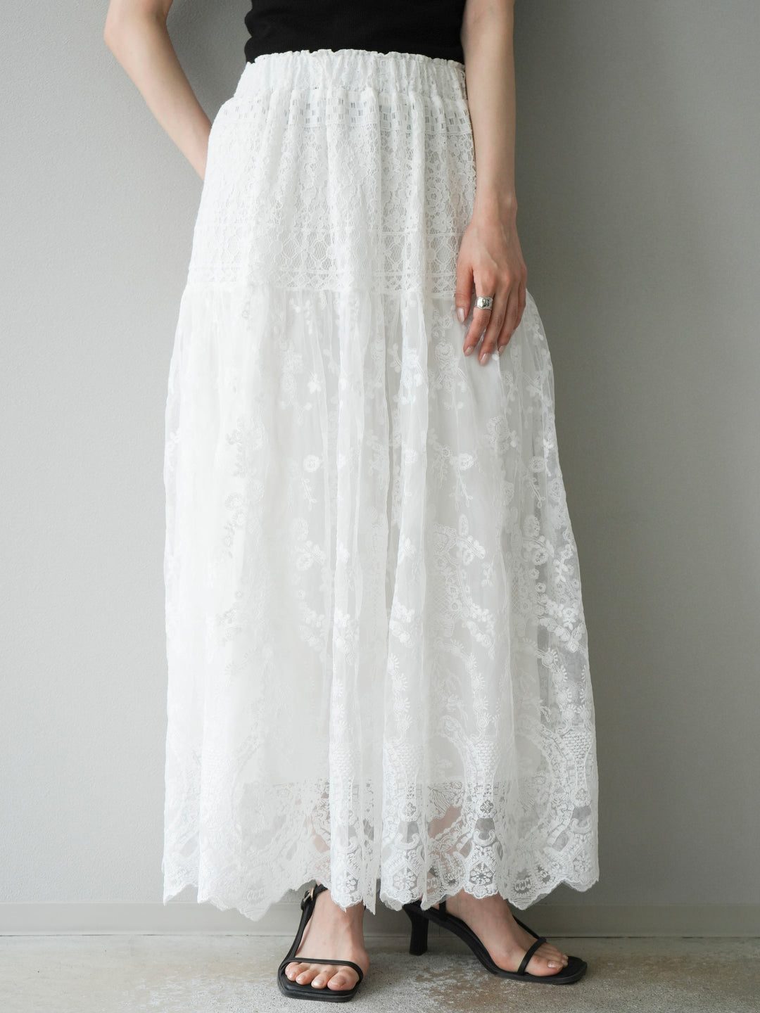 [予約]レースフレアスカート/ホワイト