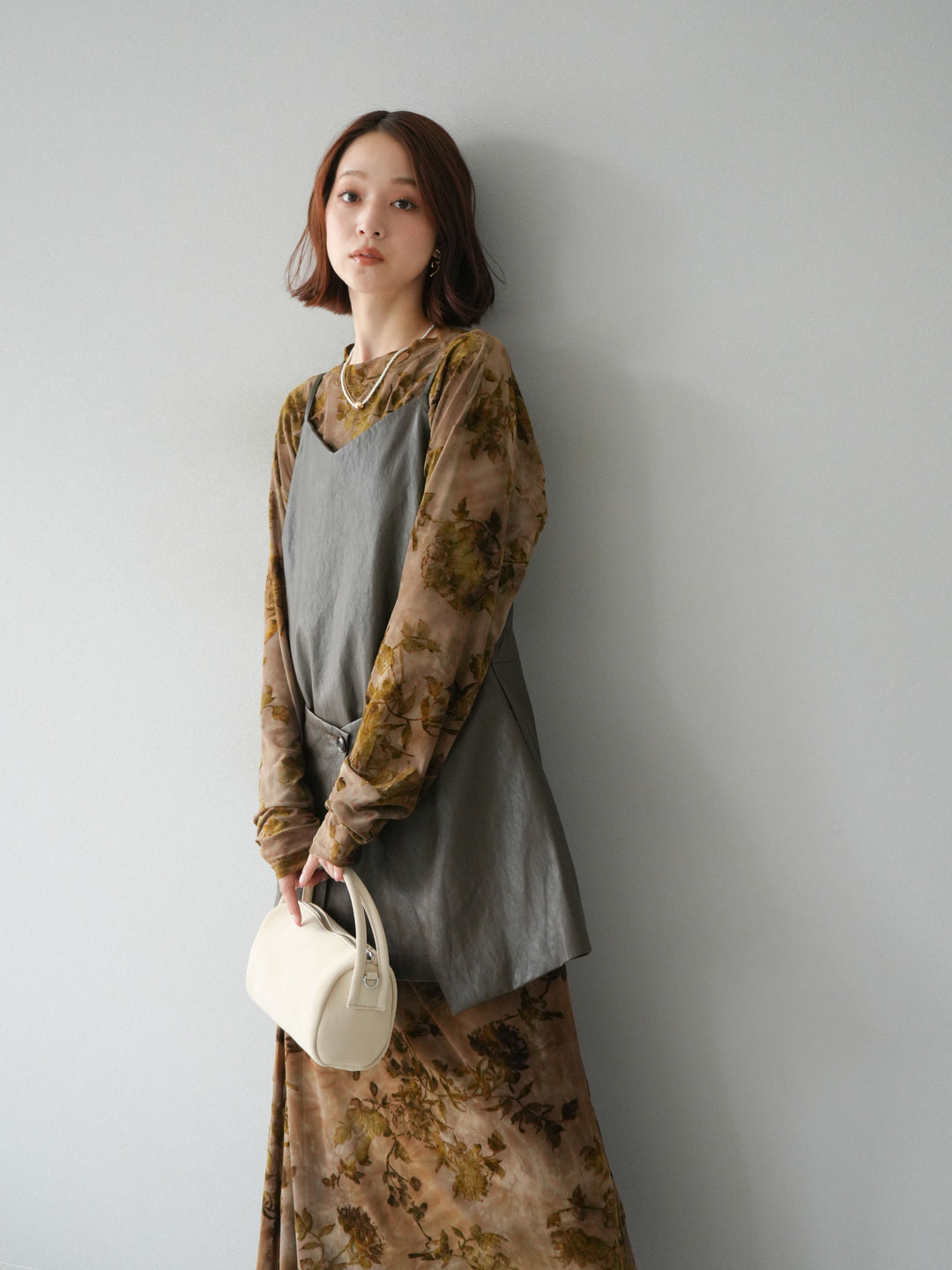 [予約]レイヤードレザーキャミソールチュニック/ブラウン