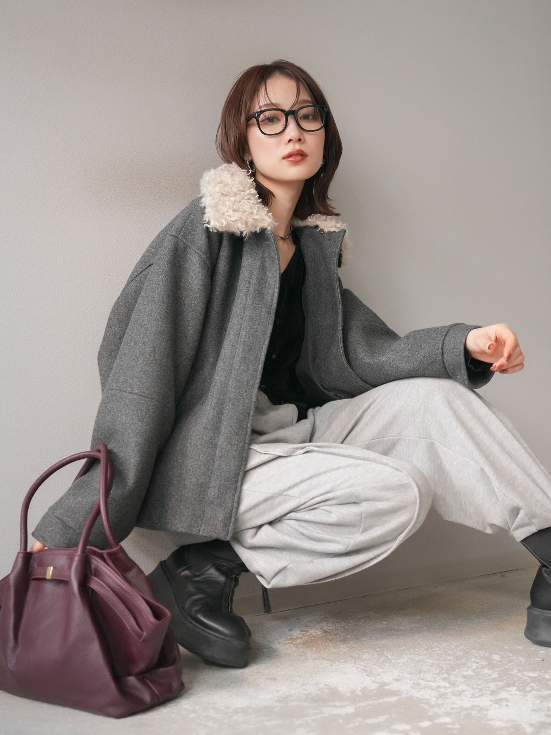 [予約]ロービングボアえりブルゾン/charcoal