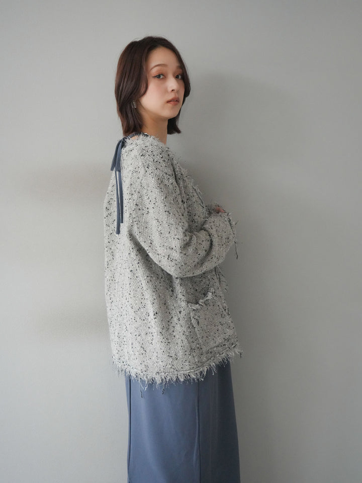 [予約]ネップフリンジニットカーディガン/khaki