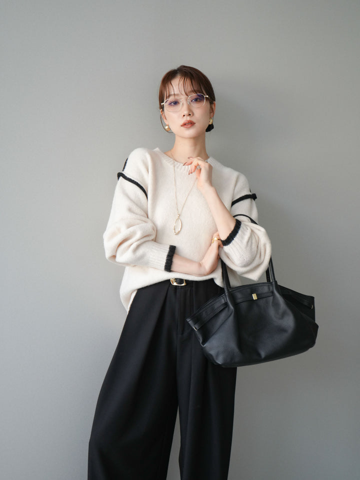 [予約]バイカラーパイピングニットプルオーバー/ivory