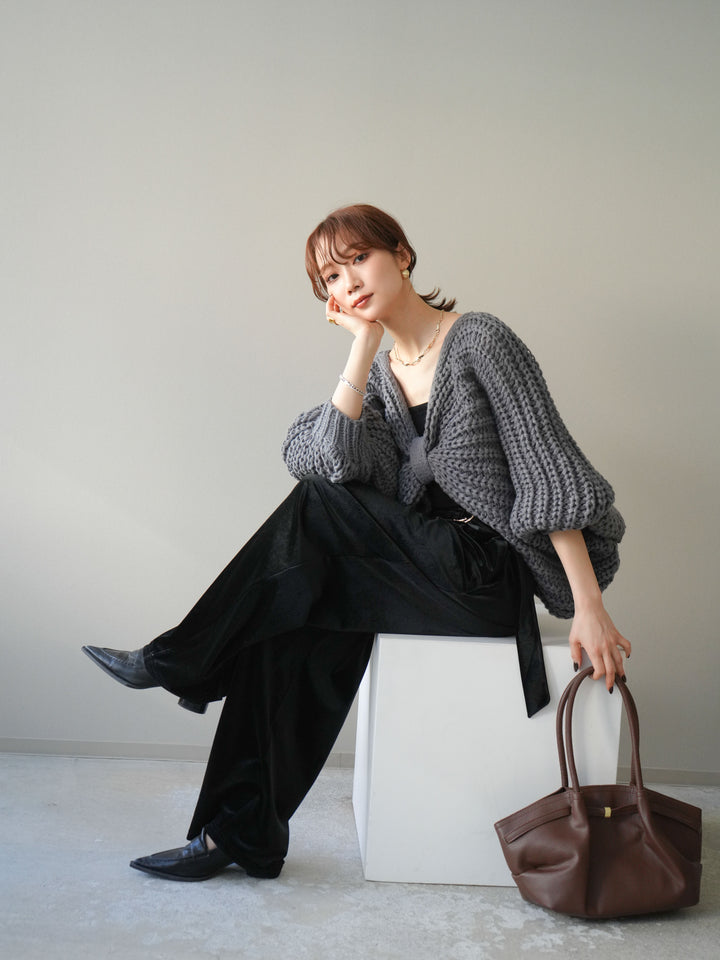 [SET]ローゲージ畦編みドルマンニットボレロ+選べるアクセセット(2set)